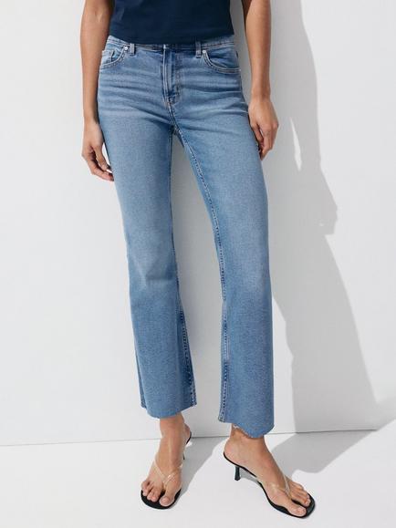 Mango Mid Rise Cropped Flared Jeans, Soft Blue, Soft Blue