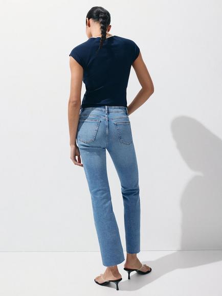 Mango Mid Rise Cropped Flared Jeans, Soft Blue - view 2, Soft Blue