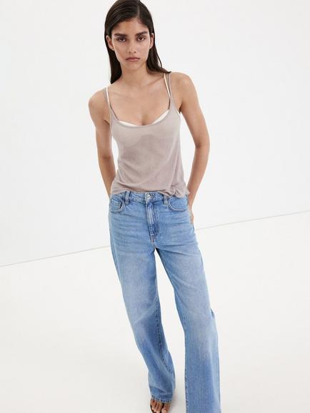 Mango High Rise Wide Leg Jeans, Mid Blue, Mid Blue
