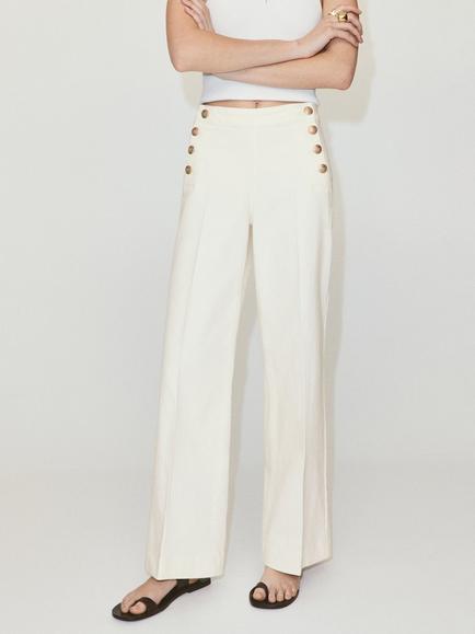 Mango Button Detail Wide Leg Jeans, White, White