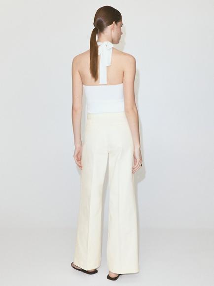 Mango Button Detail Wide Leg Jeans, White - view 2, White