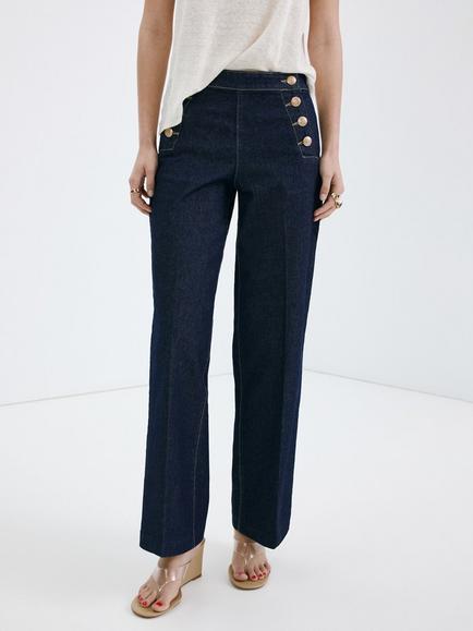 Mango Button Detail Wide Leg Jeans, Soft Blue, Soft Blue