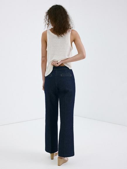 Mango Button Detail Wide Leg Jeans, Soft Blue - view 2, Soft Blue
