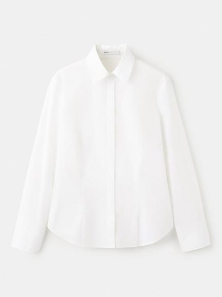 Mango Slim Fit Poplin Long Sleeve Shirt, White