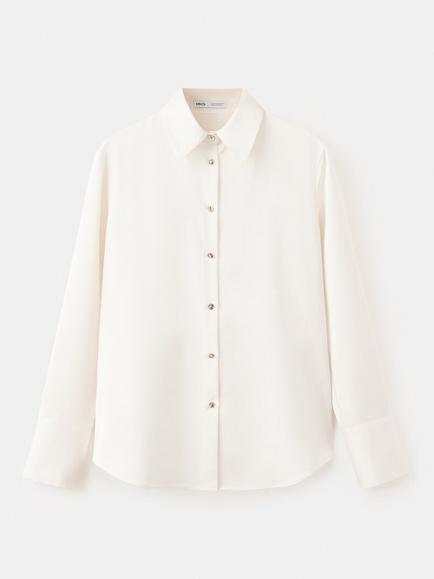 Mango Fluid Draped Long Sleeve Shirt, Raw, Raw