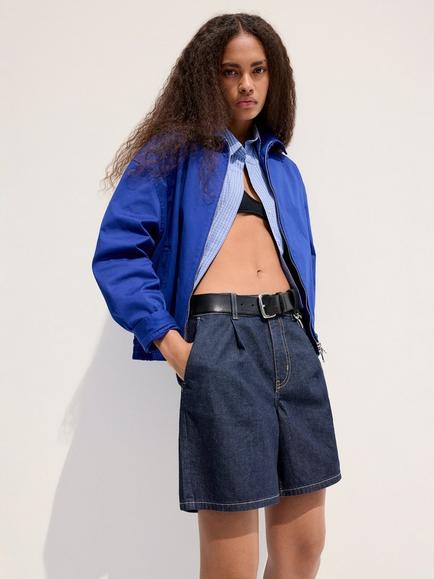Mango Mid-Rise Denim Bermuda Shorts, Soft Blue, Soft Blue