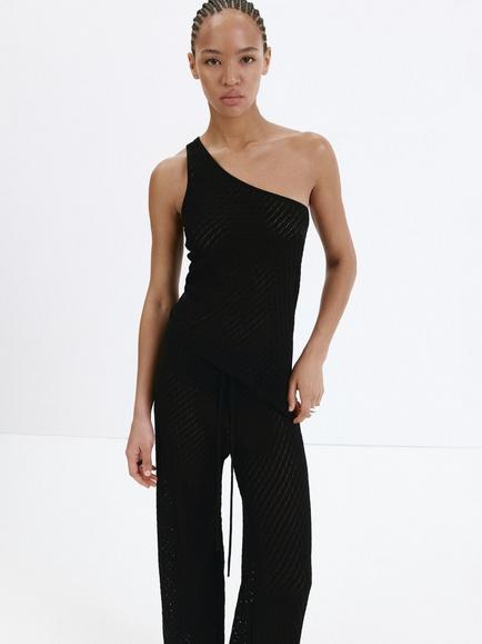 Mango Sleeveless Asymmetric Vest Top, Black, Black
