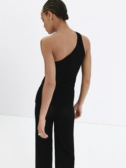 Mango Sleeveless Asymmetric Vest Top, Black - view 2, Black