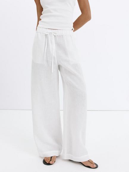 Mango Linen Trousers, White, White
