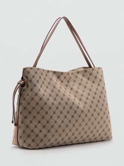 Mango Monogram Print Tote Bag, Brown - view 2, Brown