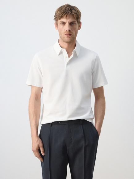 Mango Slim Fit Cotton Blend Polo Shirt, White