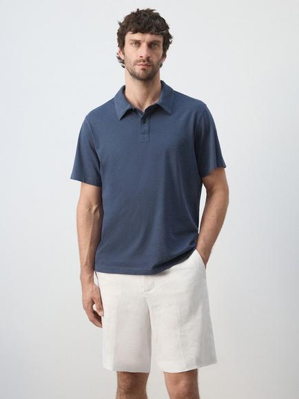 Mango Cotton Polo Shirt, Navy