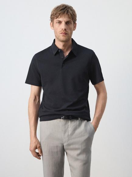 Mango Slim Fit Cotton Blend Polo Shirt, Navy