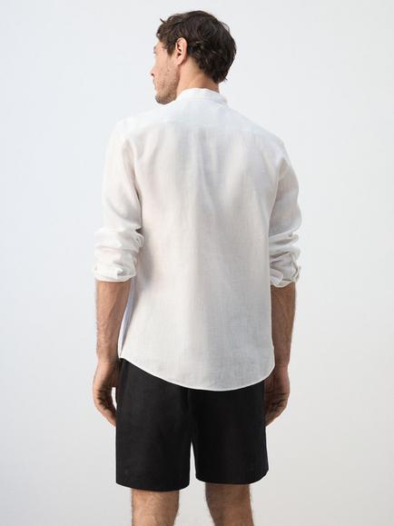 Mango Mandarin Collar Linen Shirt - view 2, White