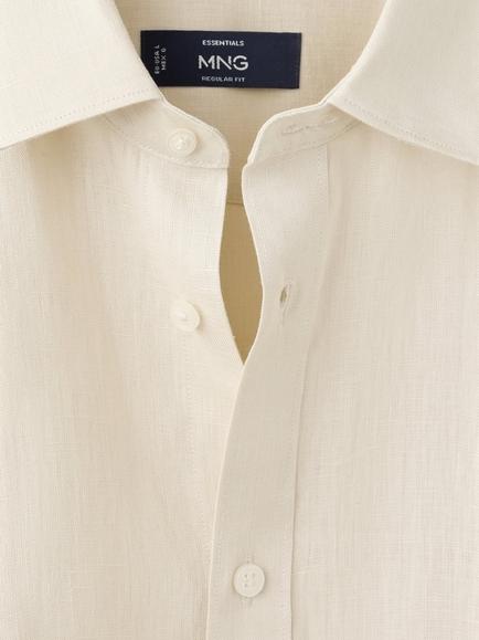 Mango Heritage Regular Fit Linen Shirt, Sand - view 2, Sand