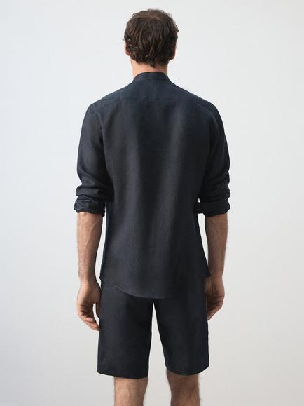 Mango Linen Regular Fit Long Sleeve Shirt, Navy - view 2, Navy