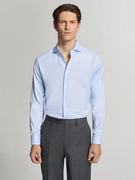 Mango Cotton Slim Fit Long Sleeve Shirt, Sky Blue, Sky Blue
