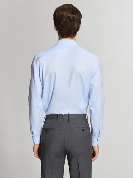 Mango Cotton Slim Fit Long Sleeve Shirt, Sky Blue - view 2, Sky Blue