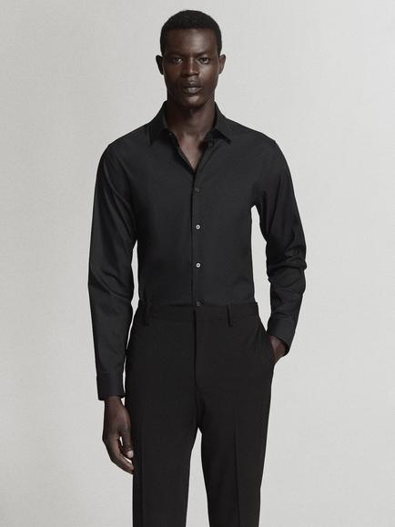 Mango Slim Fit Long Sleeve Shirt, Black