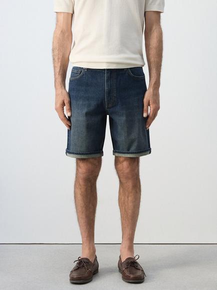 Mango Slim Fit Denim Shorts, Dark Blue