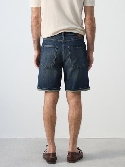 Mango Slim Fit Denim Shorts - view 2, Dark Blue