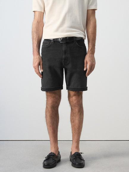 Mango Slim Fit Denim Shorts, Black