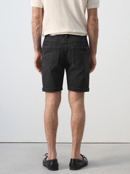 Mango Slim Fit Denim Shorts - view 2, Black