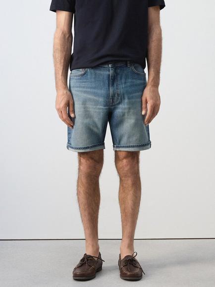 Mango Slim Fit Denim Shorts, Mid Blue, Mid Blue