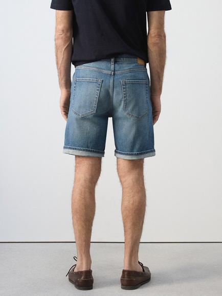 Mango Slim Fit Denim Shorts, Mid Blue - view 2, Mid Blue
