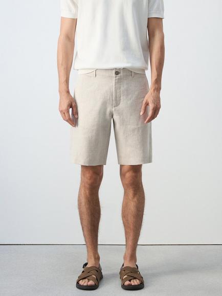Mango Slim Fit Linen Shorts, Raw, Raw