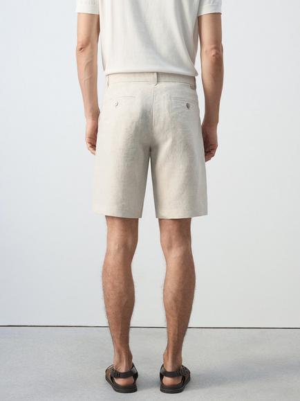 Mango Slim Fit Linen Shorts, Raw - view 2, Raw