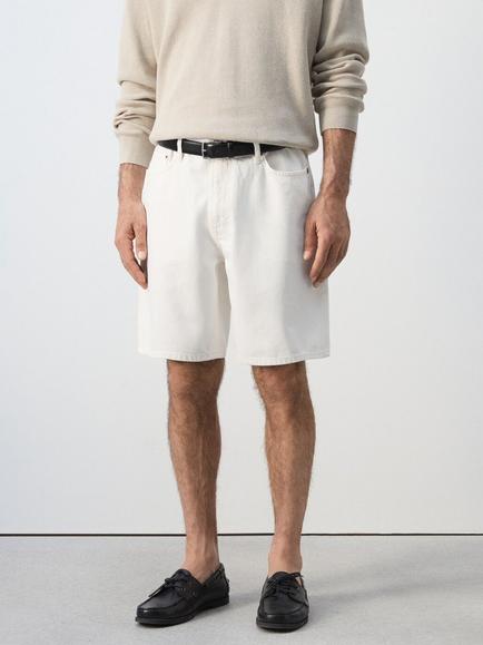 Mango Denim Regular Fit Shorts, Off White, Off White