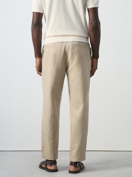Mango Cotton Blend Straight Fit Chinos - view 2, Beige