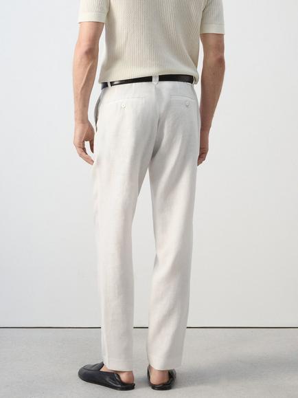 Mango Linen Slim Fit Chinos - view 2, Off White