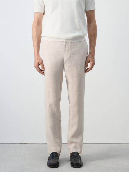 Mango Linen Slim Fit Chinos, Raw