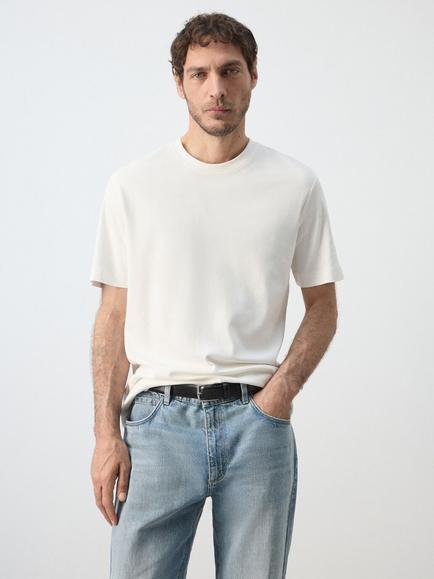 Mango Crew Neck Cotton T-Shirt, Off White