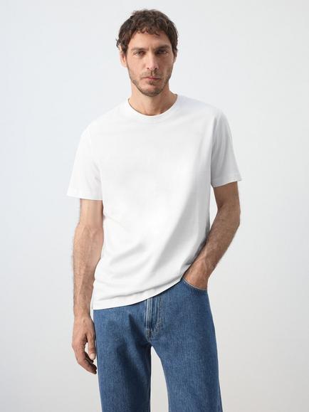Mango Slim Fit Crew Neck Cotton T-Shirt, White