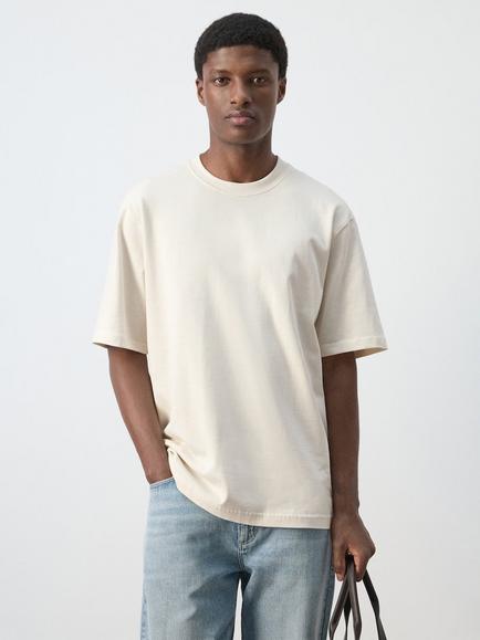 Mango Relaxed Fit Crew Neck Cotton T-Shirt, Raw