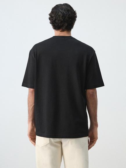 Mango Cotton Round Neck T-Shirt, Black - view 2, Black