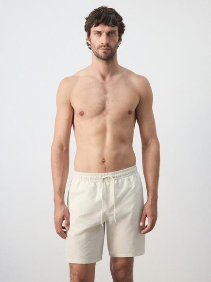 Mango Cotton Rich Swim Shorts, Beige