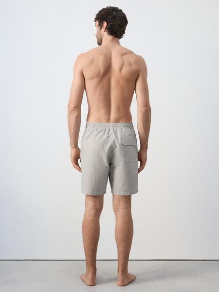 Mango Cotton Rich Striped Swim Shorts - view 2, Khaki
