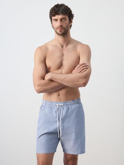 Mango Cotton Rich Striped Swim Shorts, Ink
