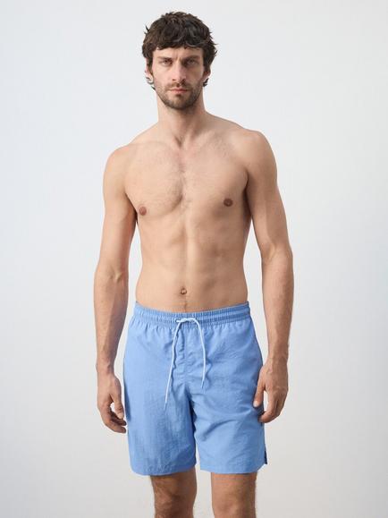 Mango Elasticated Drawstring Swim Shorts, Light Blue, Light Blue