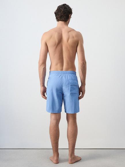 Mango Elasticated Drawstring Swim Shorts, Light Blue - view 2, Light Blue