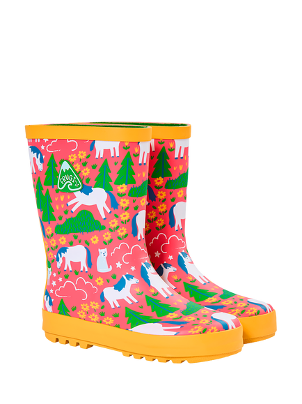 Frugi Kids' Puddle Buster Wellington Boots, Purrfect Ponies, Purrfect Ponies