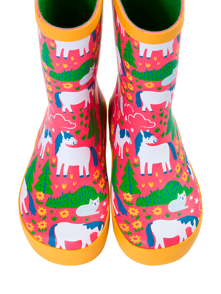 Frugi Kids' Puddle Buster Wellington Boots, Purrfect Ponies - view 2, Purrfect Ponies