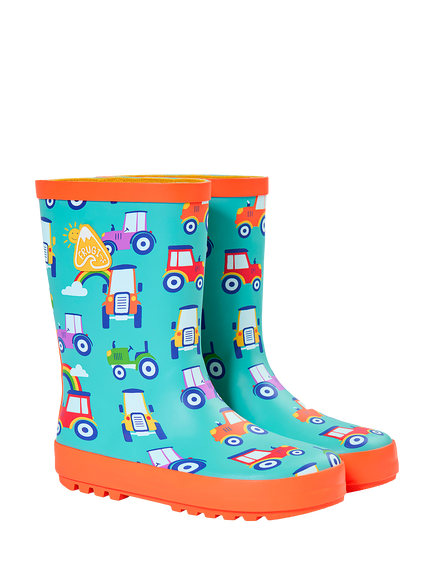 Frugi Kids' Puddle Buster Wellington Boots, Terrific Tractors, Terrific Tractors