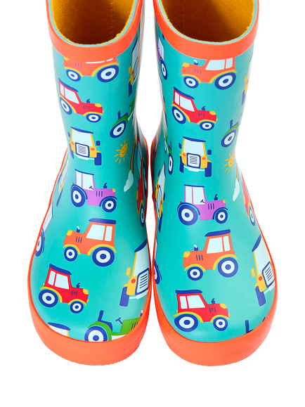 Frugi Kids' Puddle Buster Wellington Boots, Terrific Tractors - view 2, Terrific Tractors