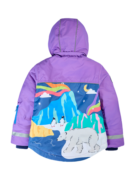 Frugi Kids' Snow Ski Scene Waterproof Ski Jacket, Fig/Snow Scene - view 2, Fig/Snow Scene