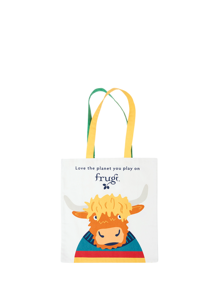 Frugi Cow Canvas Tote Bag, Multi, White Multi